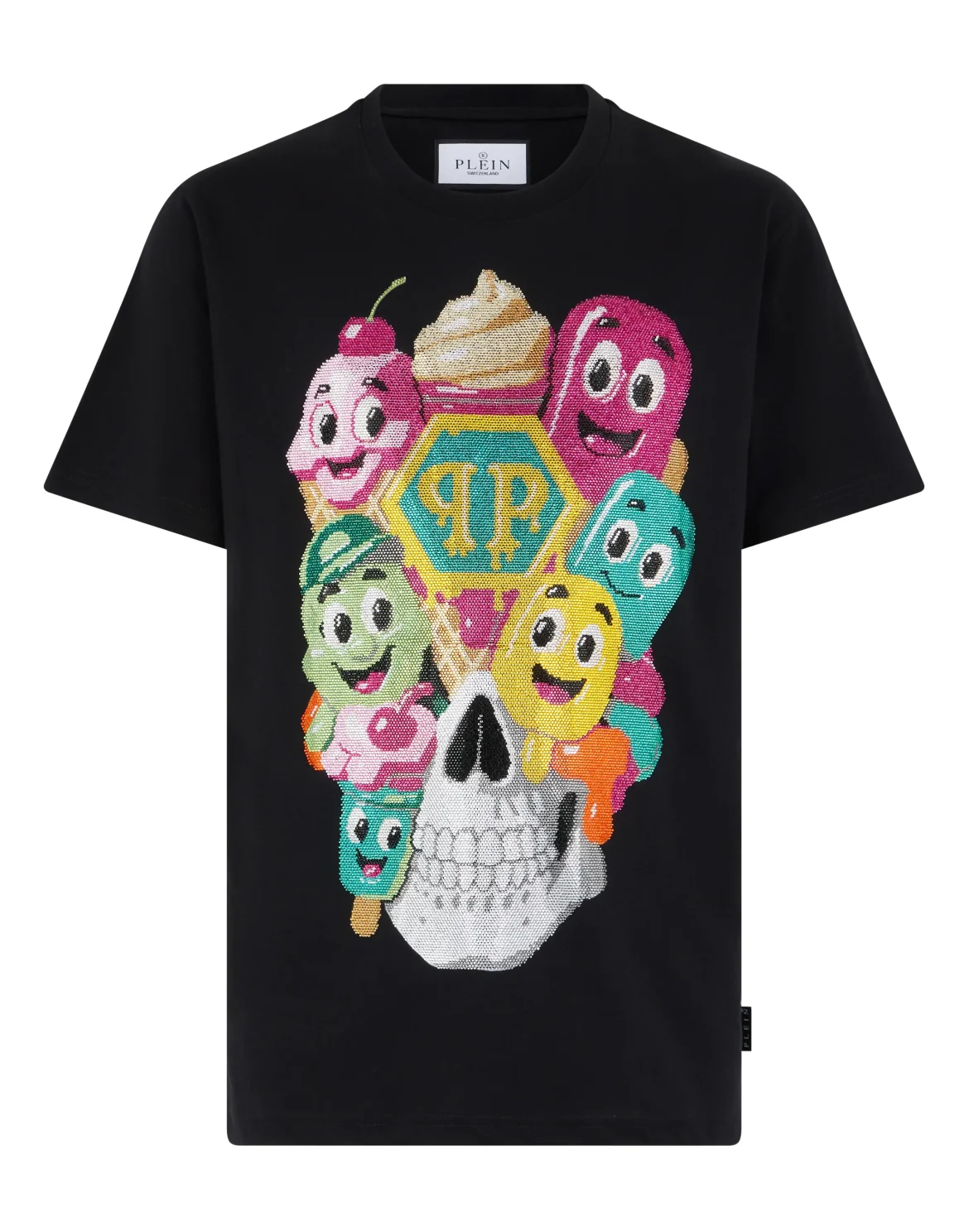 Round Neck T-Shirt Little Ice Cream Skull, цвет: Черный