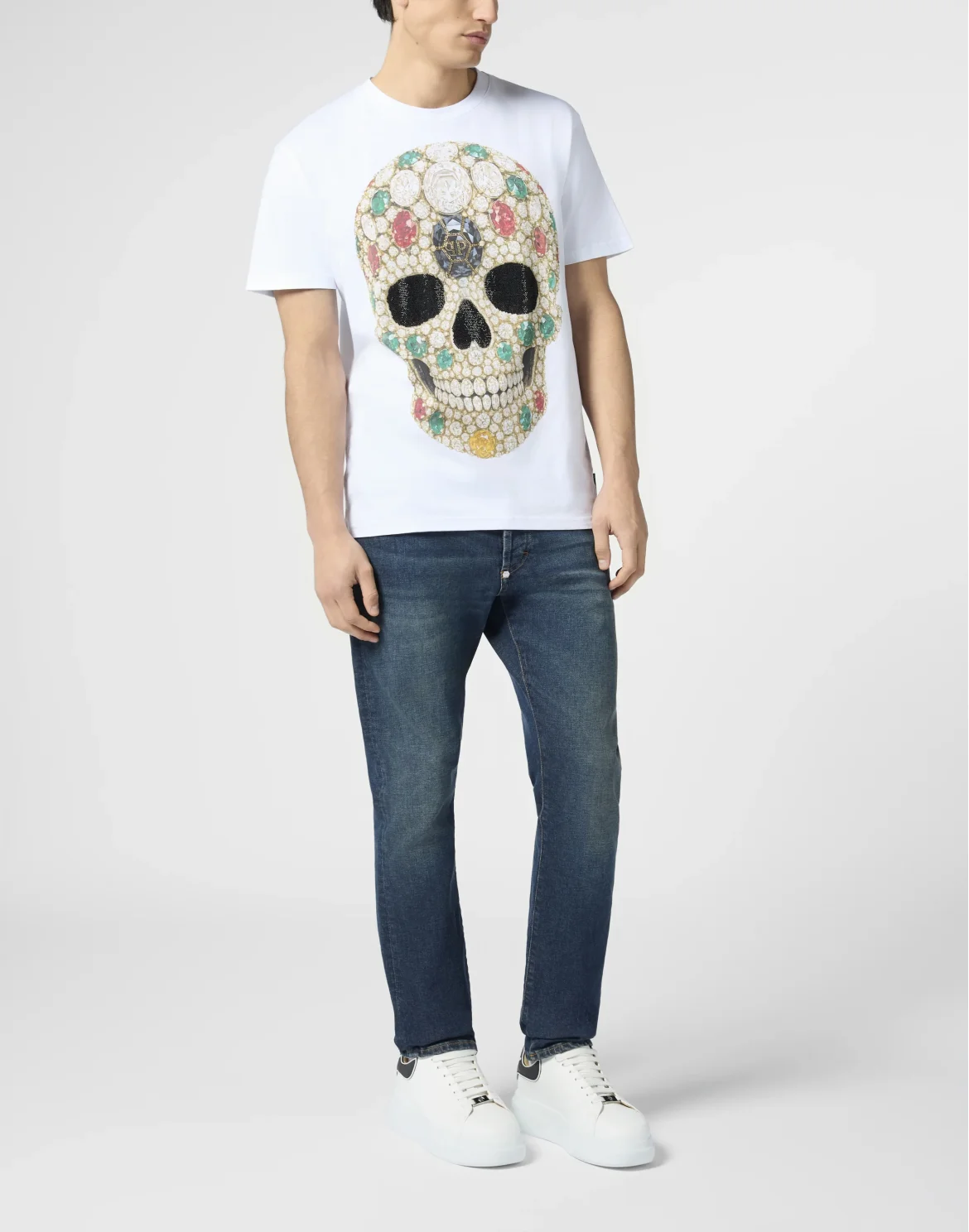 Round Neck T-Shirt Skull Stones, цвет: Белый