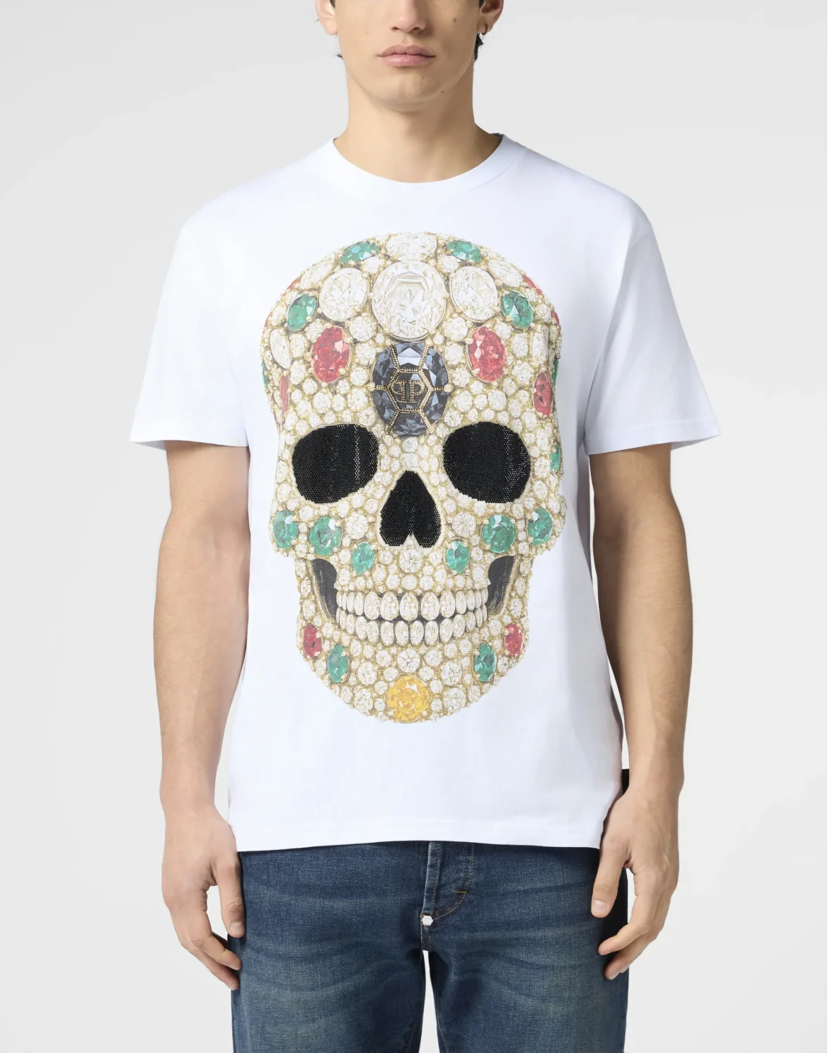 Round Neck T-Shirt Skull Stones, цвет: Белый