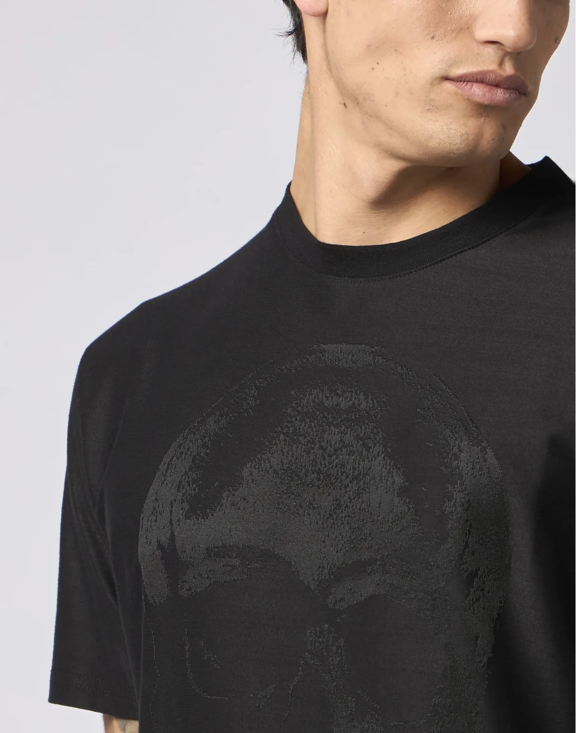 Round Neck T-Shirt Jacquard Skull, цвет: Черный