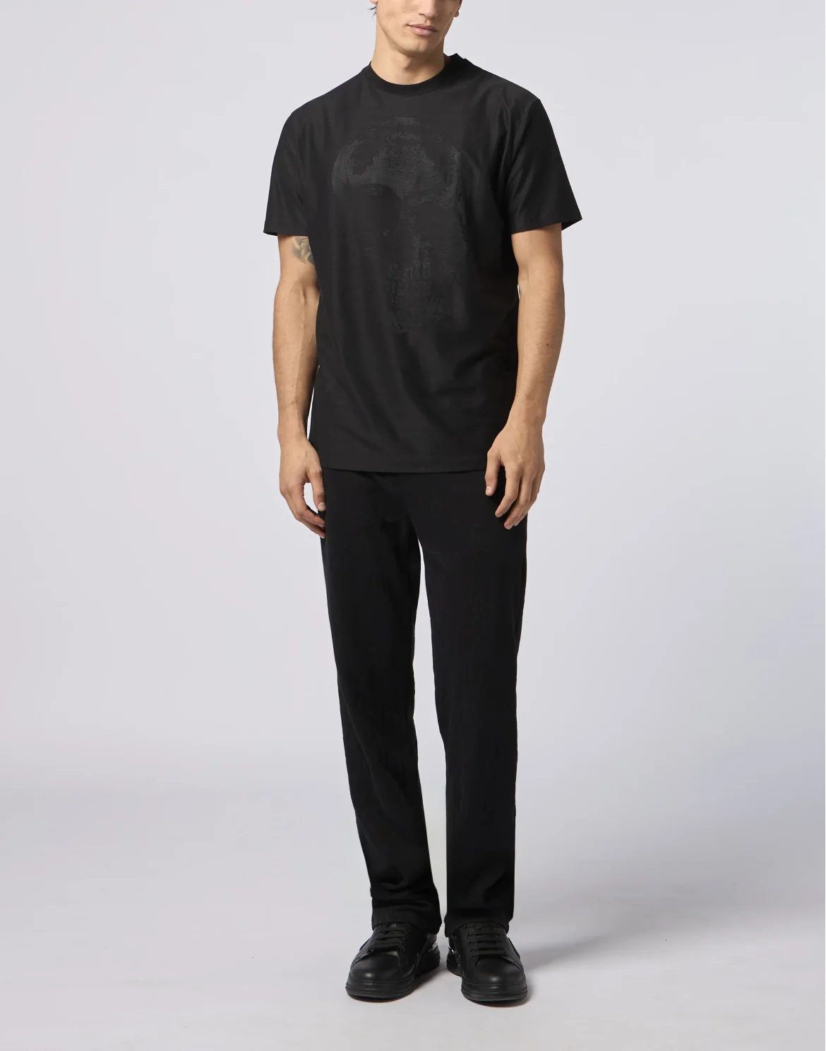 Round Neck T-Shirt Jacquard Skull, цвет: Черный