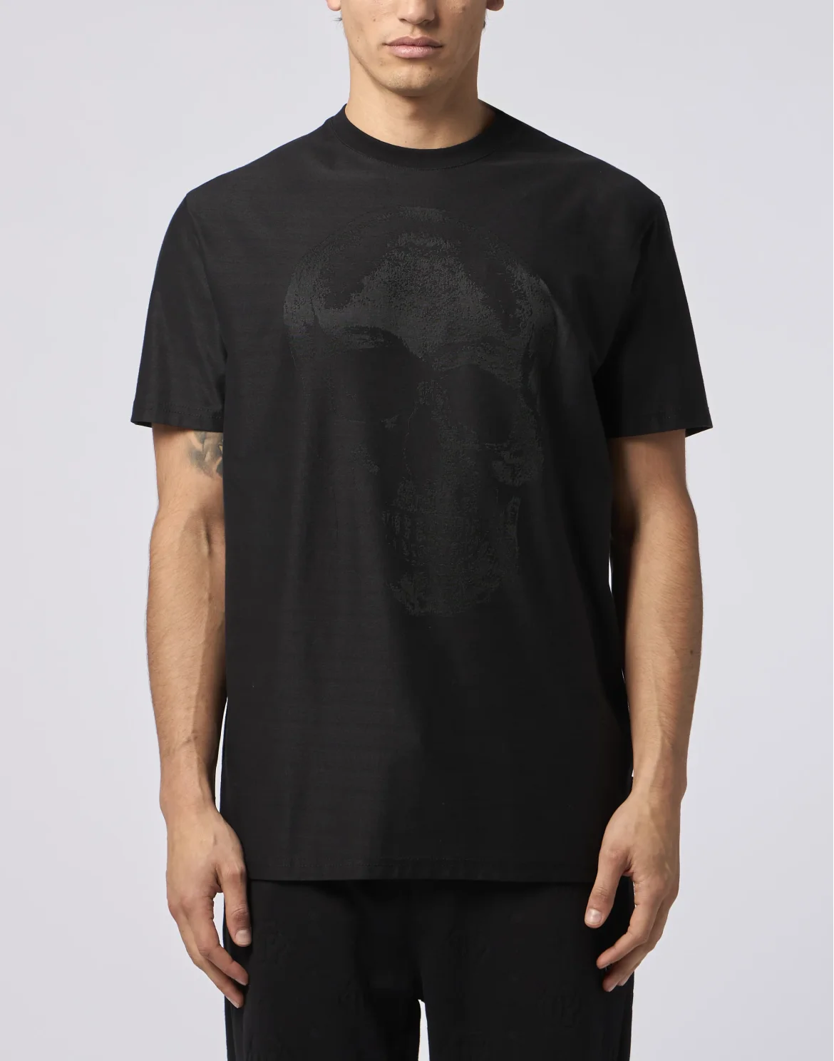 Round Neck T-Shirt Jacquard Skull, цвет: Черный