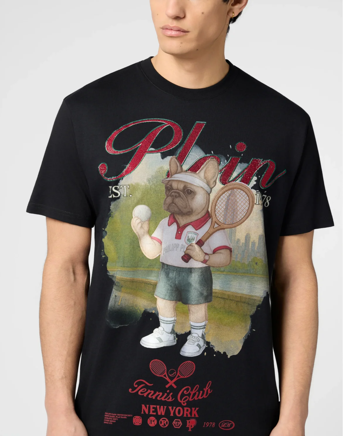 Round Neck T-Shirt Bulldog Tennis Club, цвет: Черный