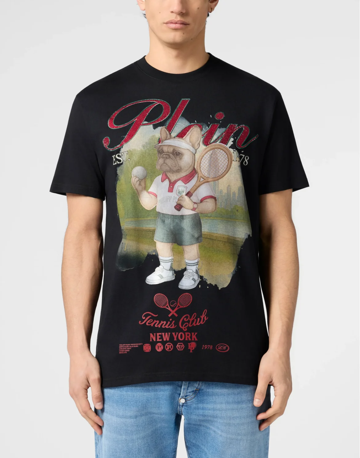 Round Neck T-Shirt Bulldog Tennis Club, цвет: Черный
