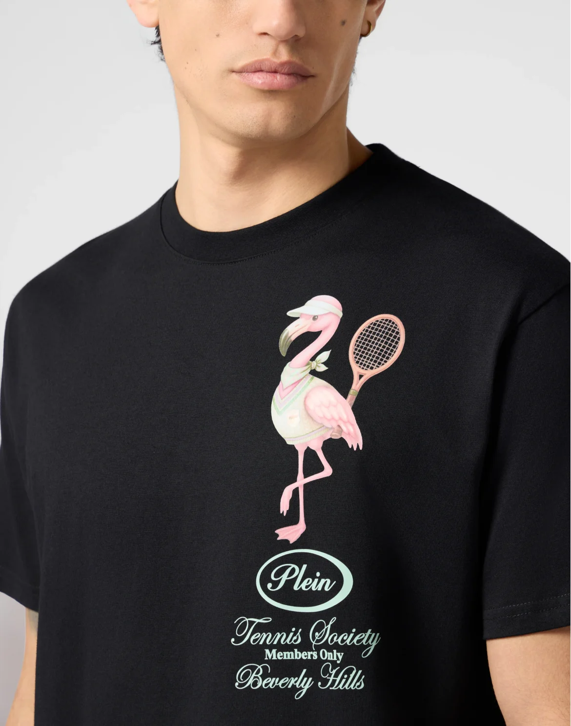 Round Neck T-Shirt Flamingo Tennis Society, цвет: Черный
