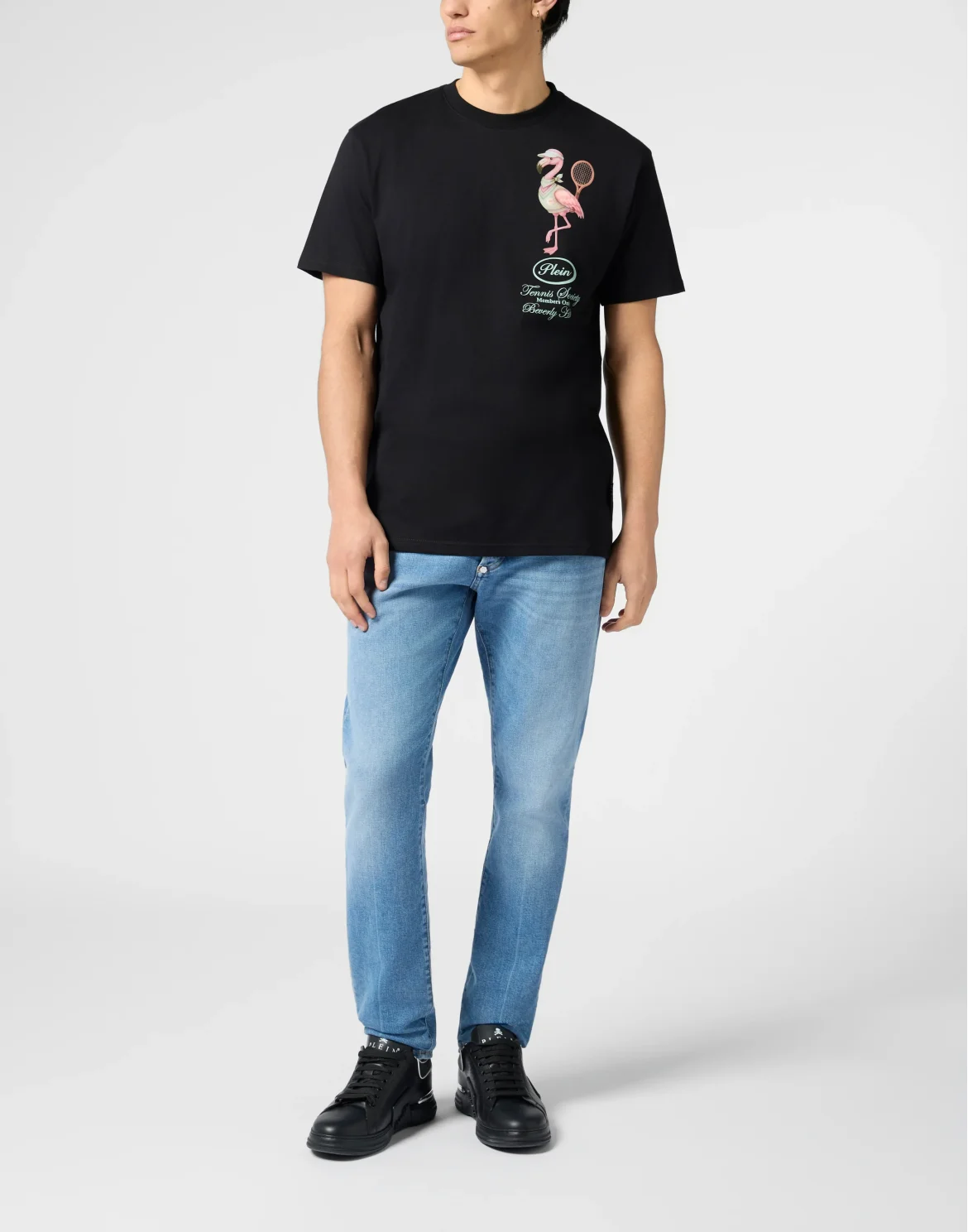 Round Neck T-Shirt Flamingo Tennis Society, цвет: Черный
