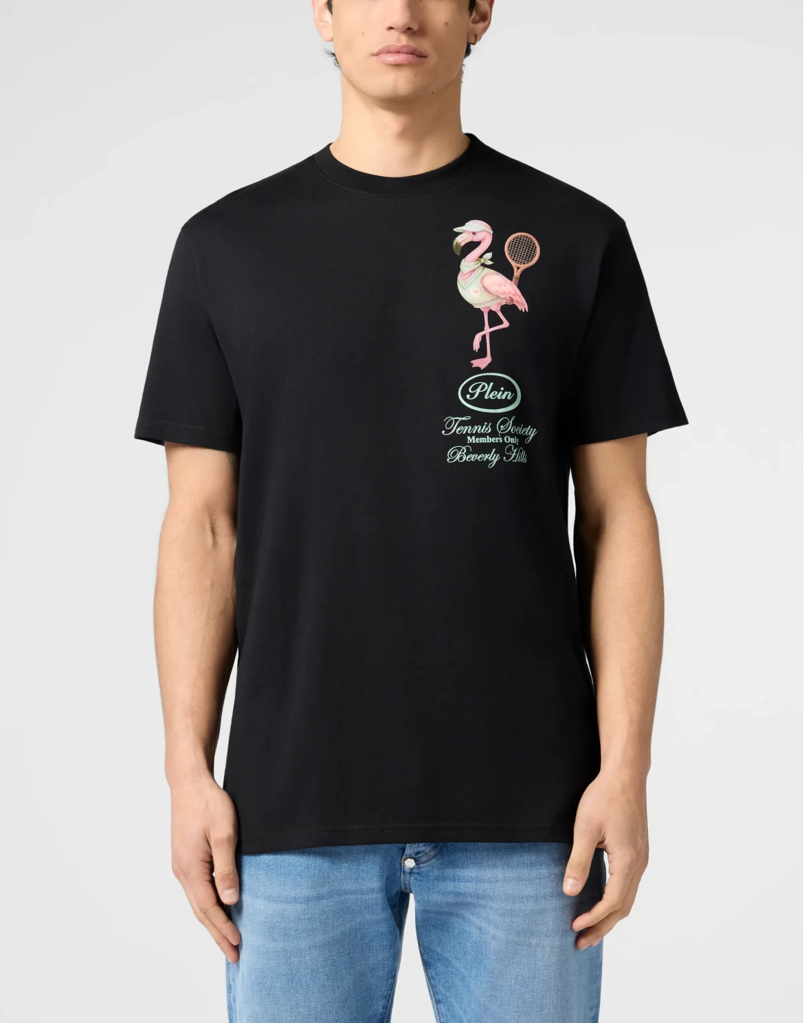 Round Neck T-Shirt Flamingo Tennis Society, цвет: Черный