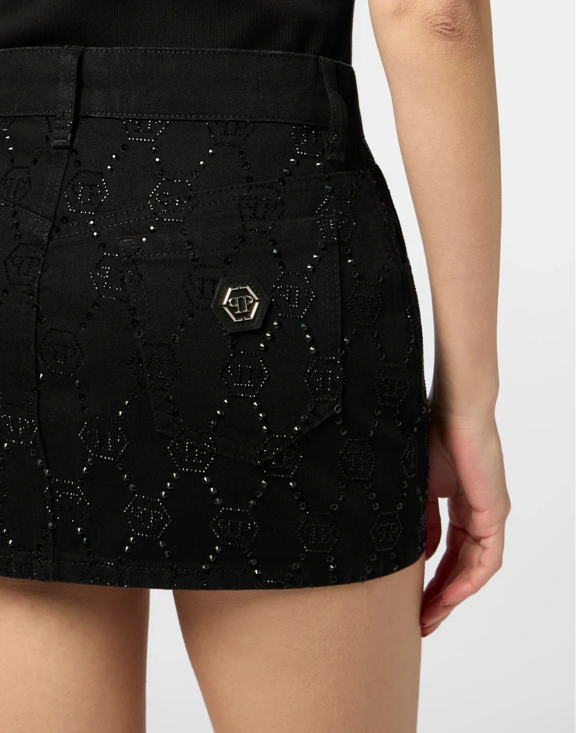 Denim Mini Skirt Monogram Strass, цвет: Черный