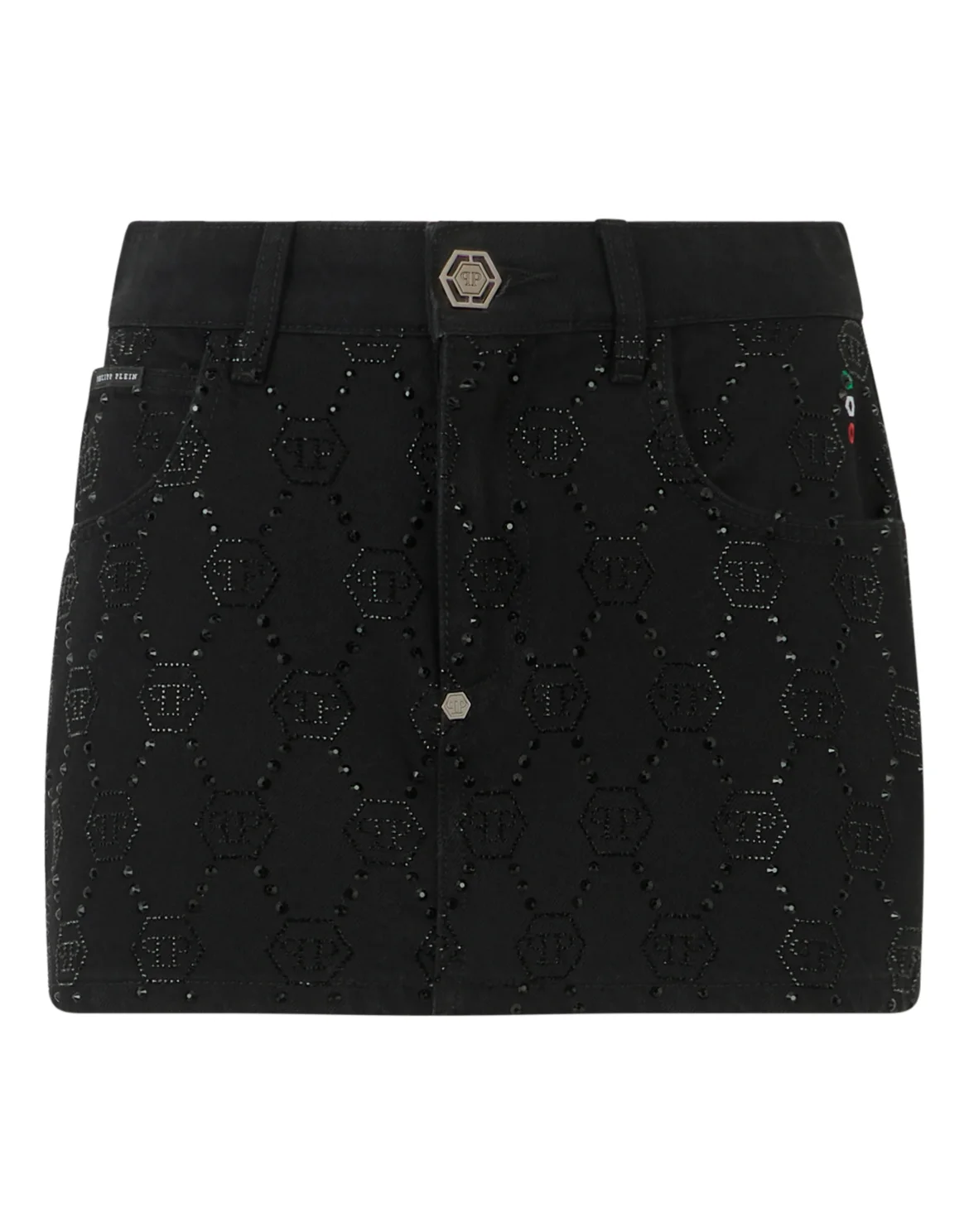 Denim Mini Skirt Monogram Strass, цвет: Черный