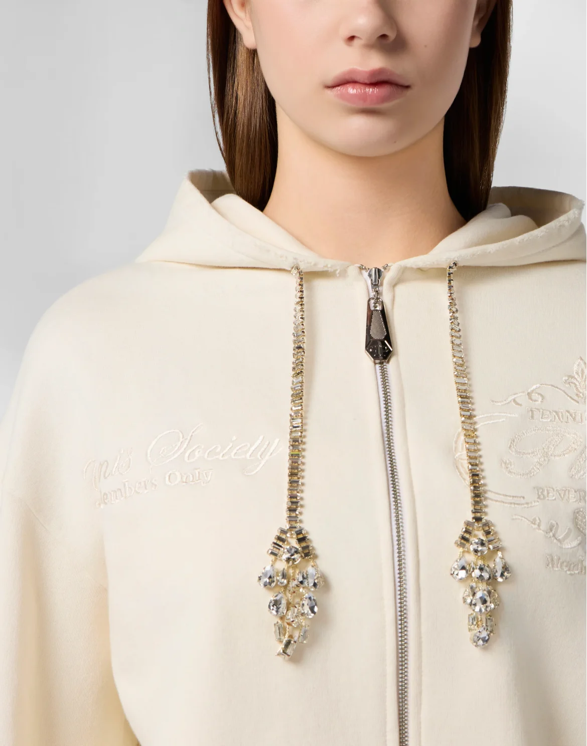 Washed Zip Hoodie Tennis Club Crystals, цвет: Бежевый