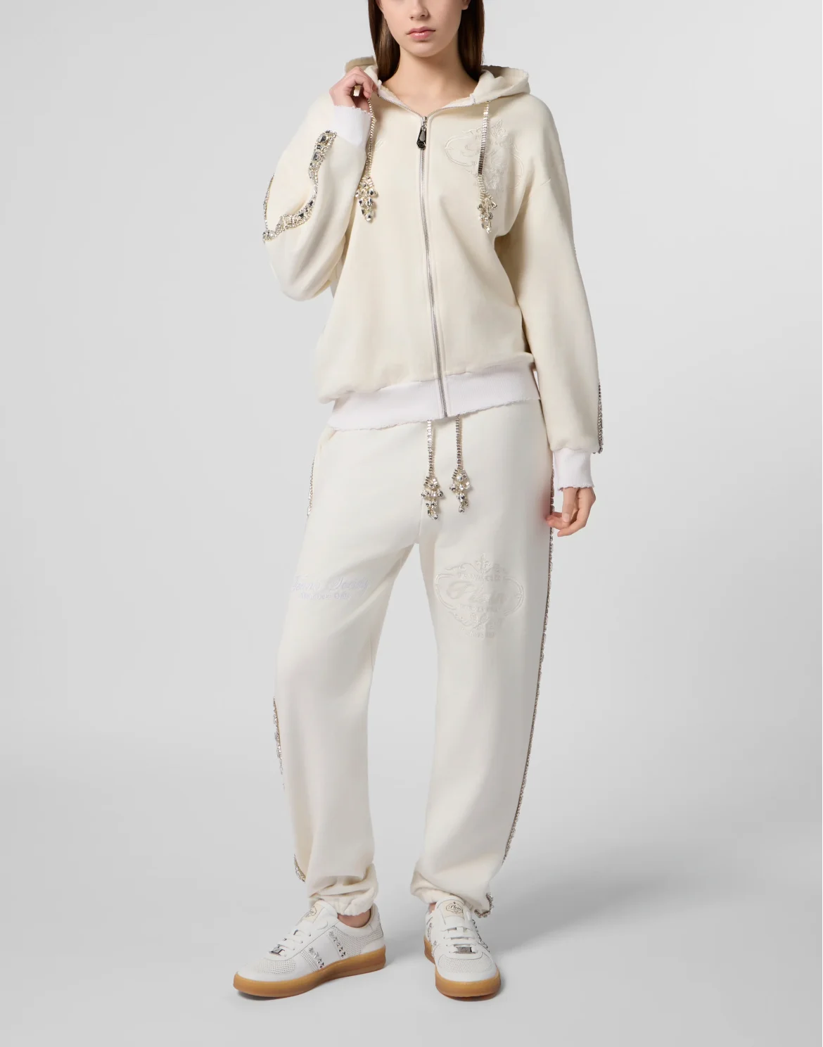 Washed Zip Hoodie Tennis Club Crystals, цвет: Бежевый