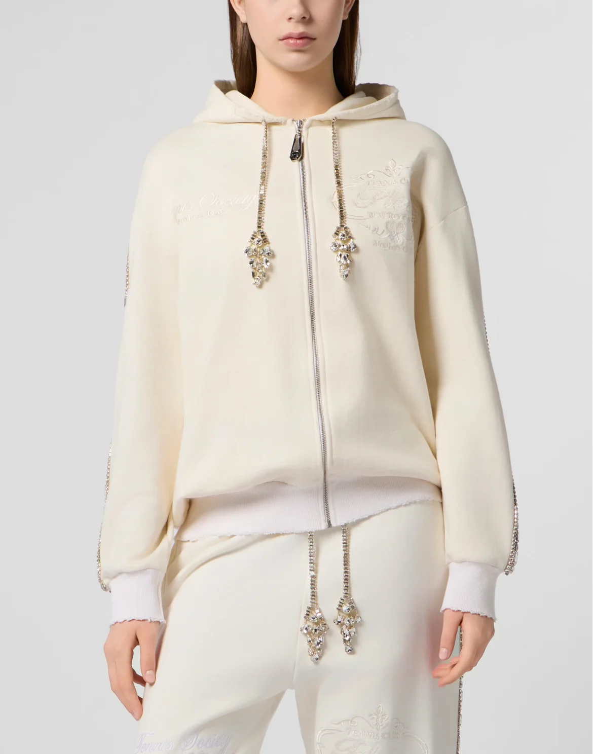 Washed Zip Hoodie Tennis Club Crystals, цвет: Бежевый