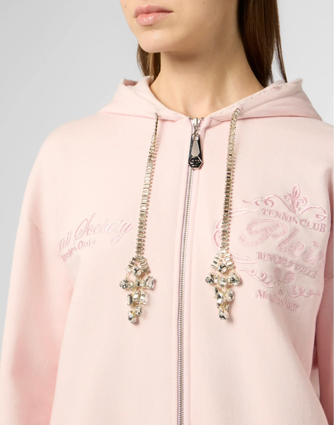 Washed Zip Hoodie Tennis Club Crystals, цвет: Розовый