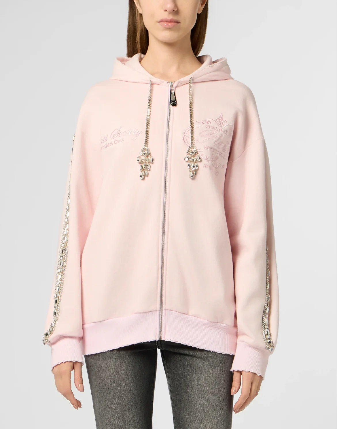 Washed Zip Hoodie Tennis Club Crystals, цвет: Розовый