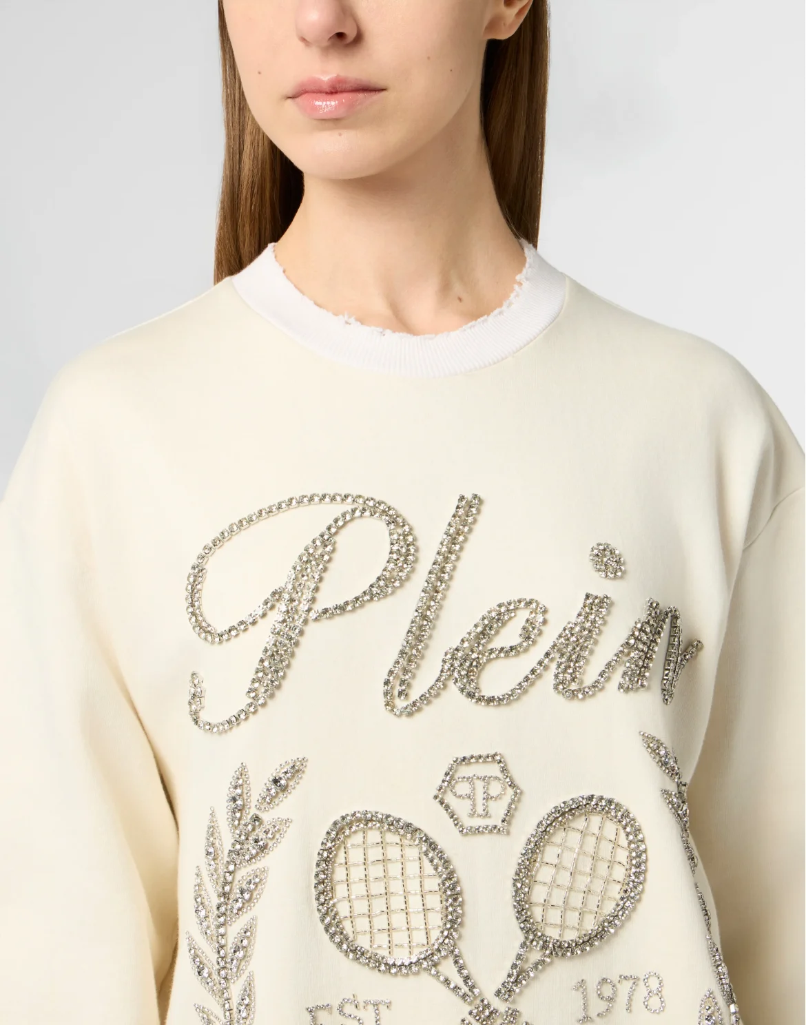Washed Sweatshirt Tennis Society Strass, цвет: Бежевый