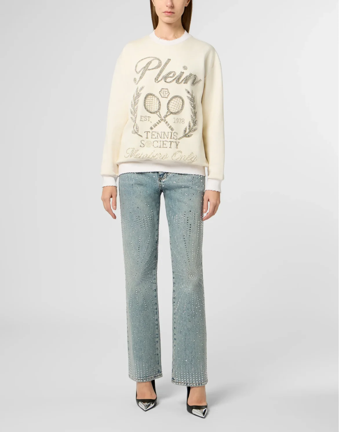Washed Sweatshirt Tennis Society Strass, цвет: Бежевый