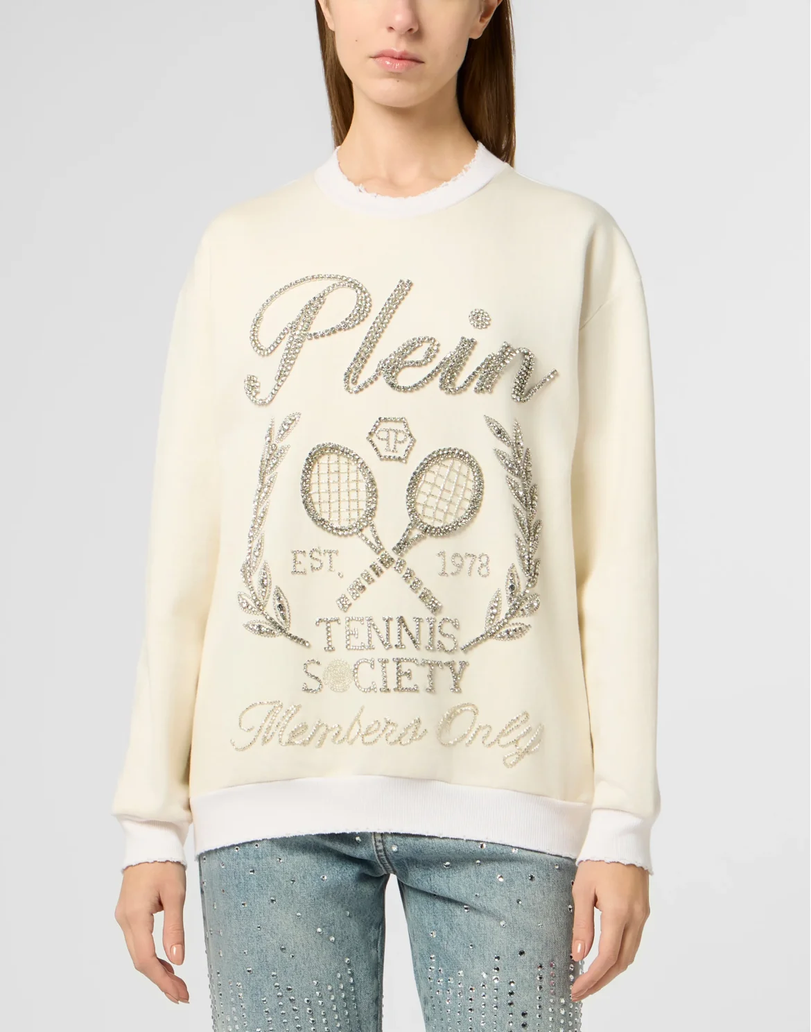 Washed Sweatshirt Tennis Society Strass, цвет: Бежевый