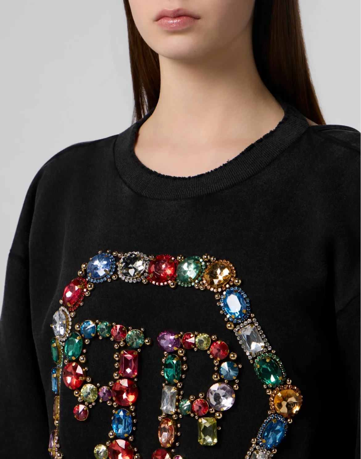 Open Back Sweatshirt Hexagon Stones, цвет: Черный