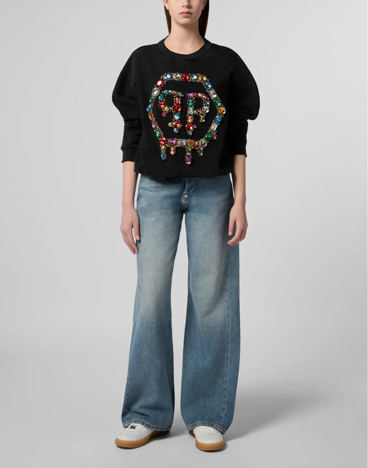 Open Back Sweatshirt Hexagon Stones, цвет: Черный