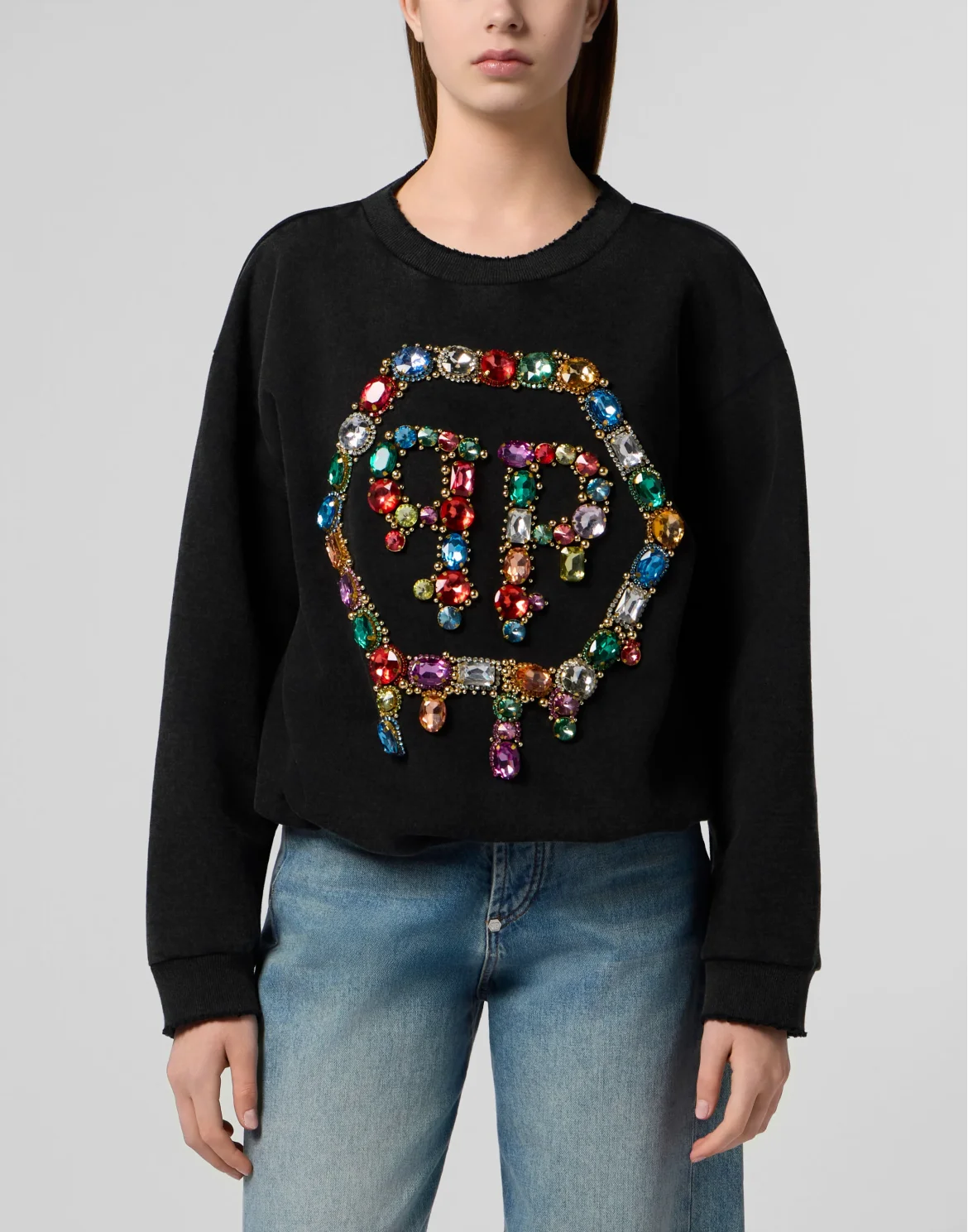 Open Back Sweatshirt Hexagon Stones, цвет: Черный