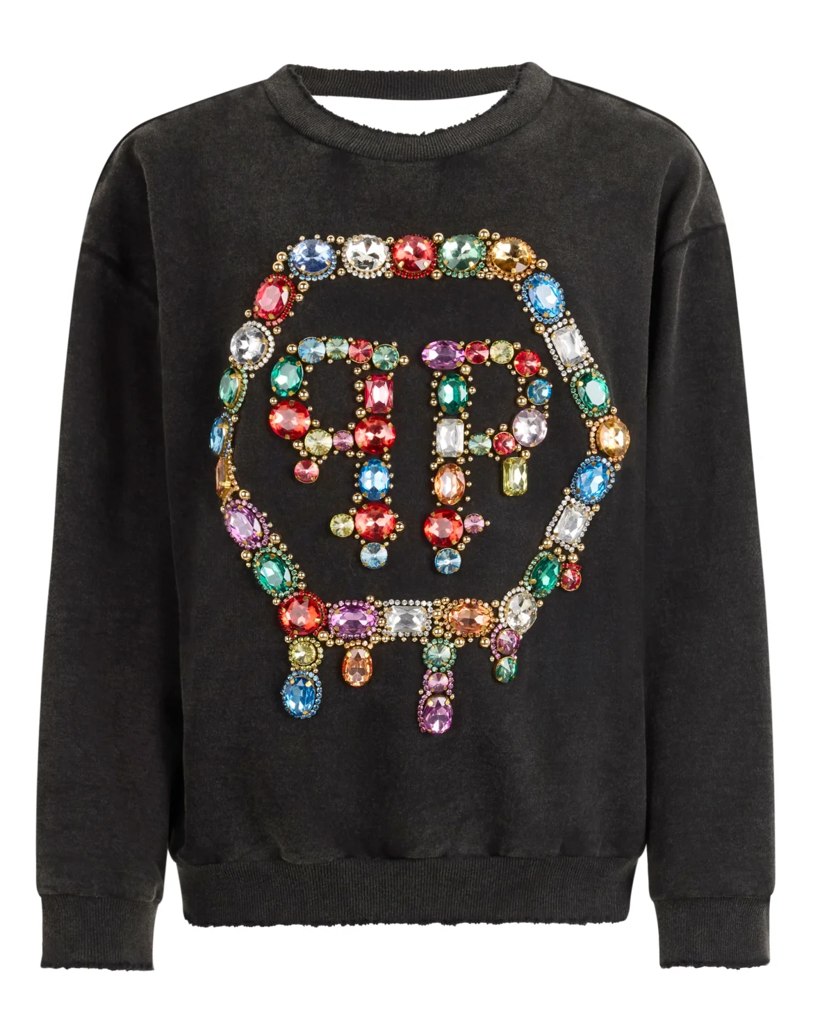 Open Back Sweatshirt Hexagon Stones, цвет: Черный