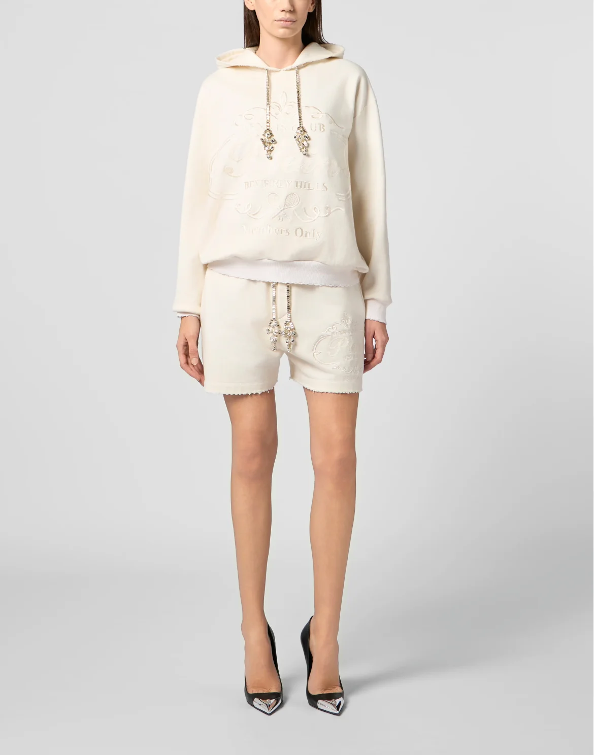Washed Fleece Shorts Tennis Club Crystals, цвет: Бежевый