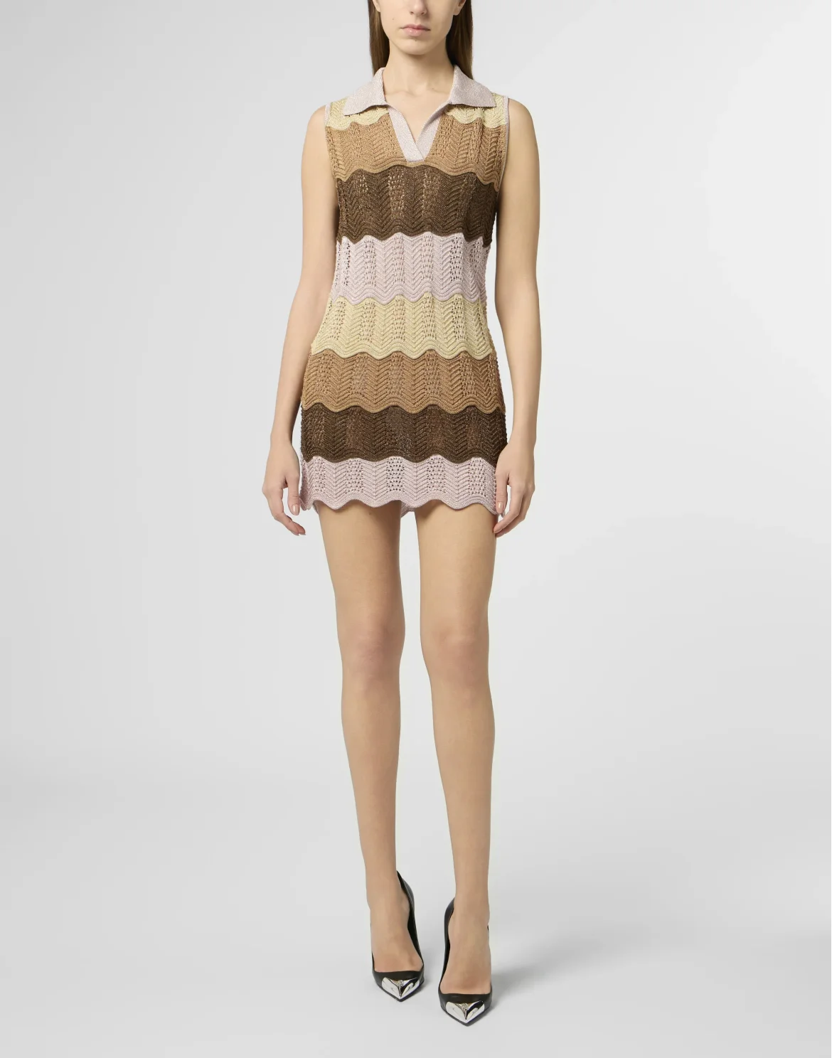 Polo Neck Mini Dress Color Wave, цвет: Розовый