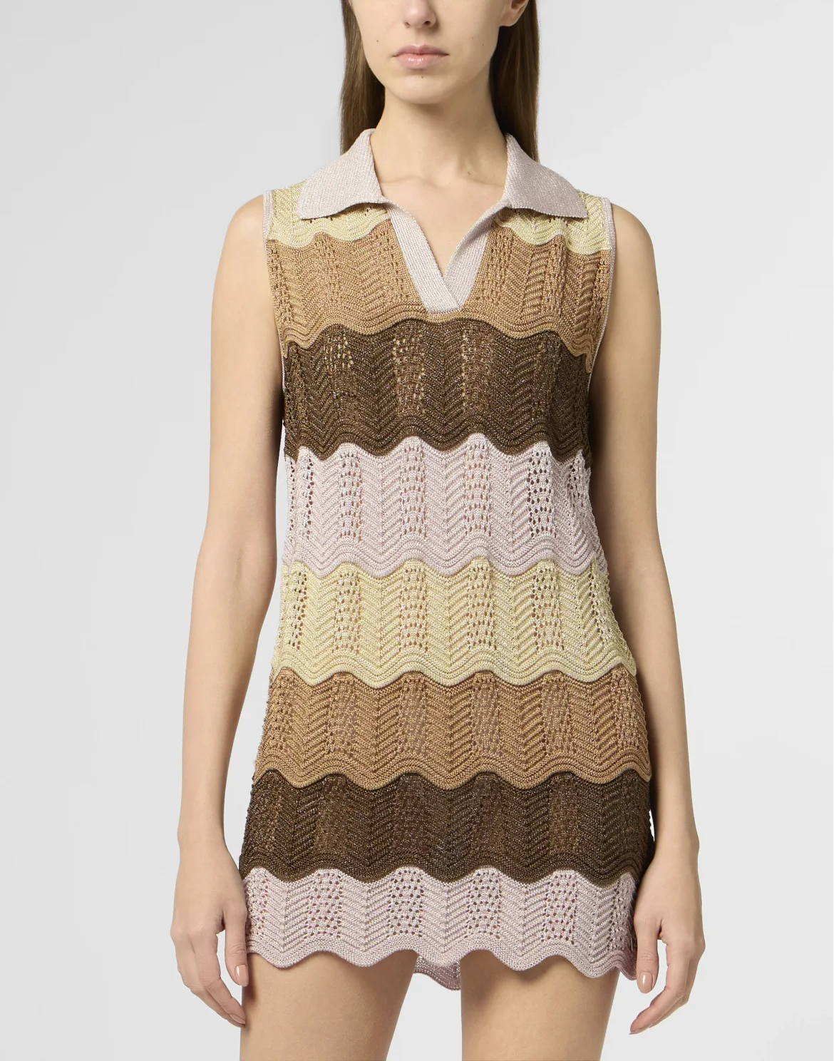 Polo Neck Mini Dress Color Wave, цвет: Розовый