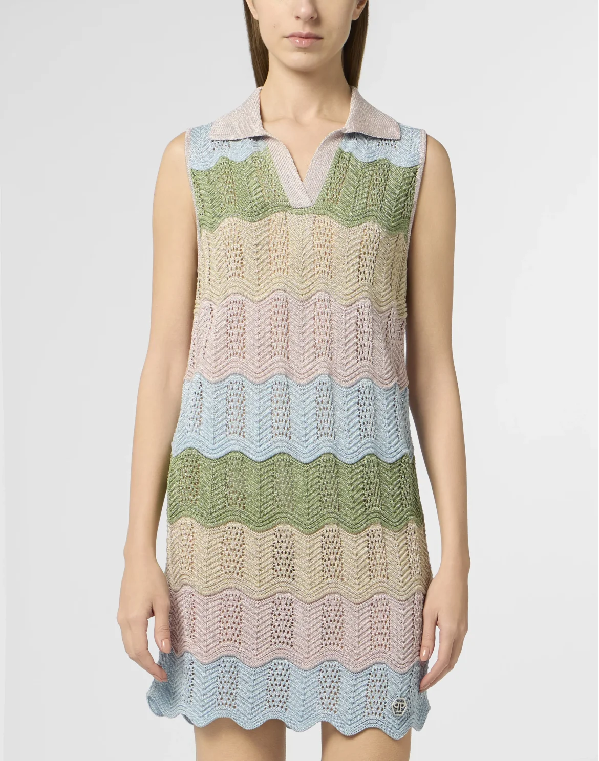 Polo Neck Mini Dress Color Wave, цвет: Мультиколор
