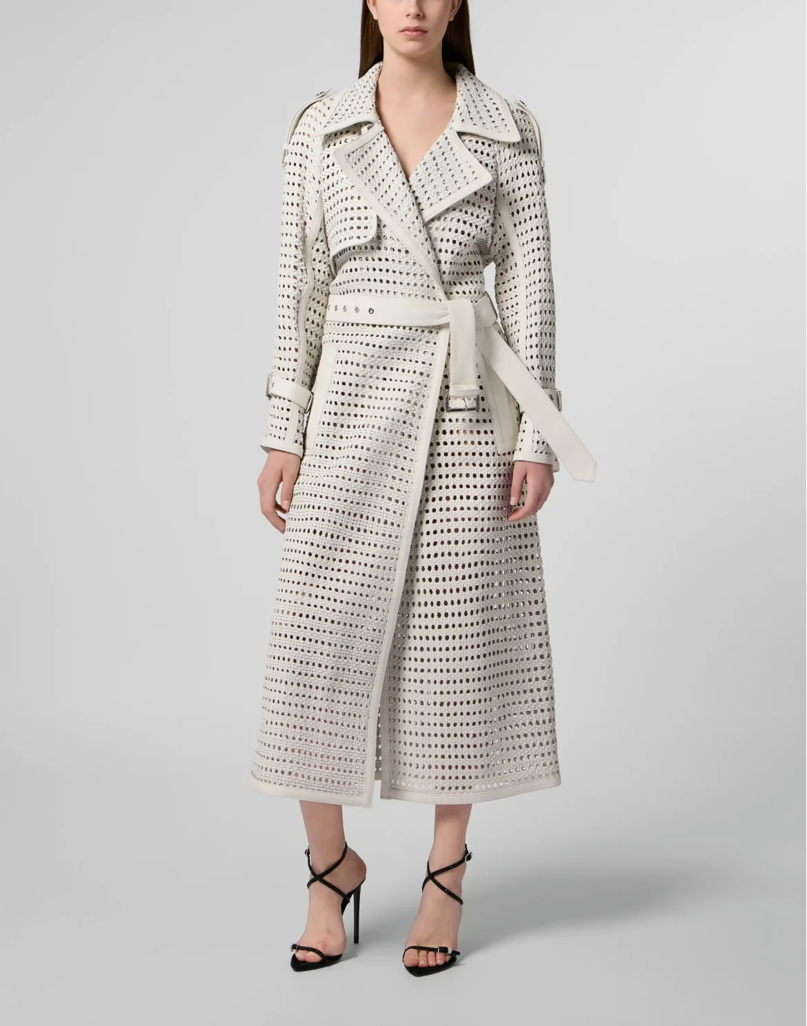 Weaved Leather Trench Coat, цвет: Бежевый