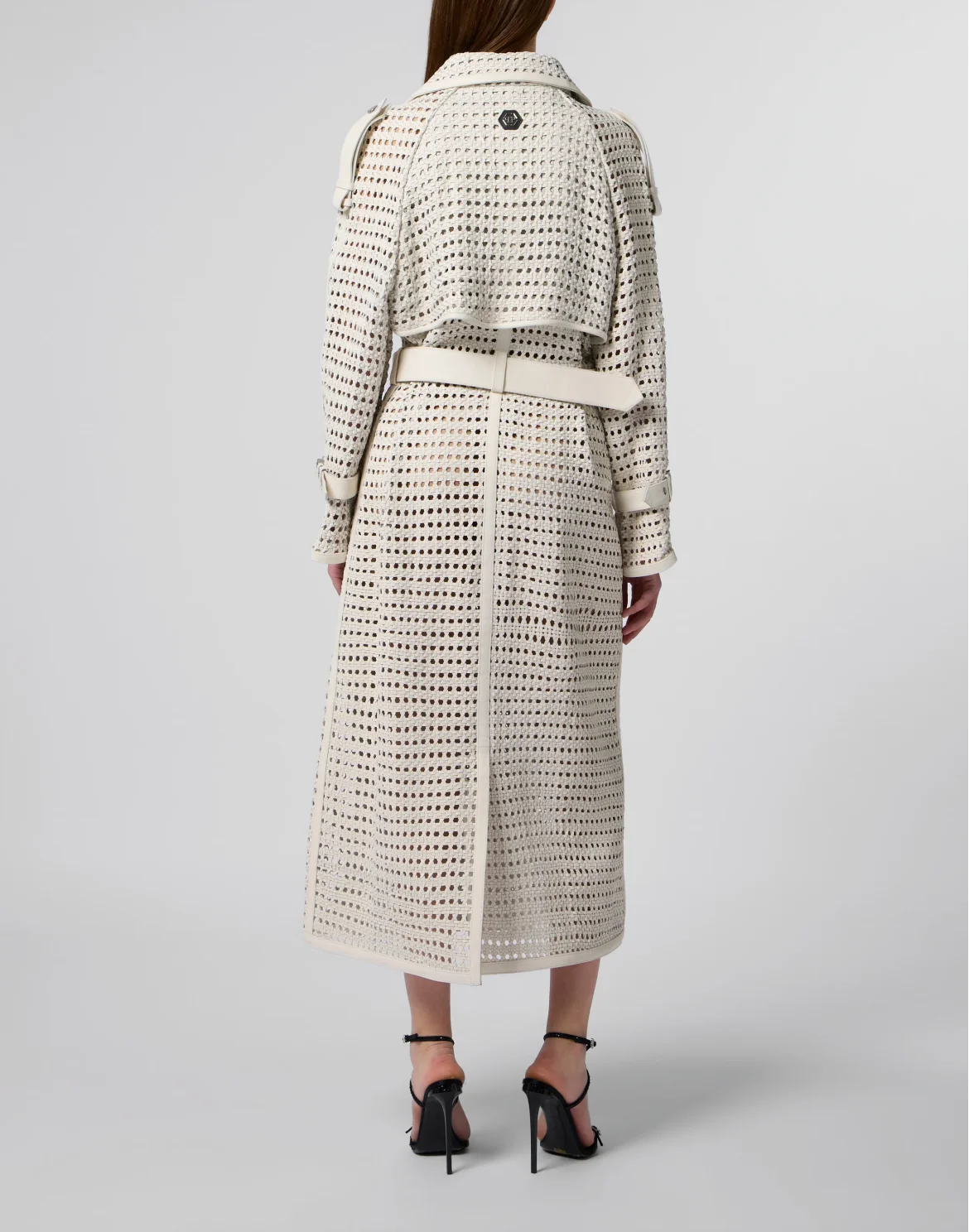 Weaved Leather Trench Coat, цвет: Бежевый