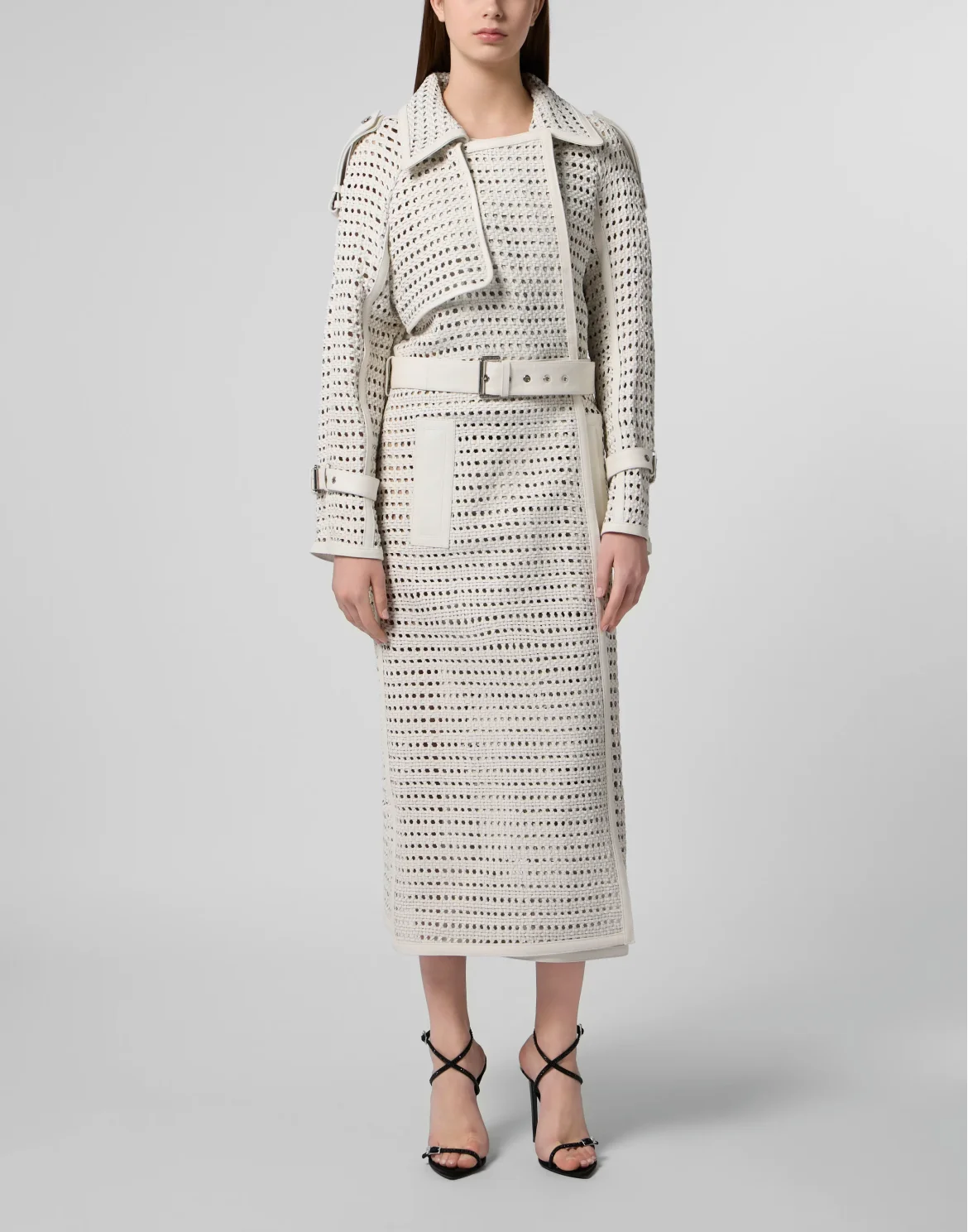 Weaved Leather Trench Coat, цвет: Бежевый