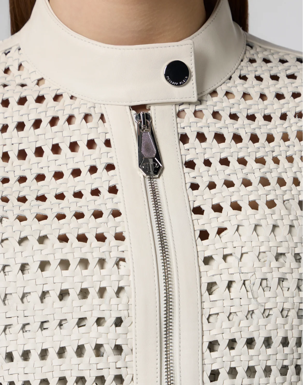 Weaved Leather Fitted Jacket, цвет: Белый