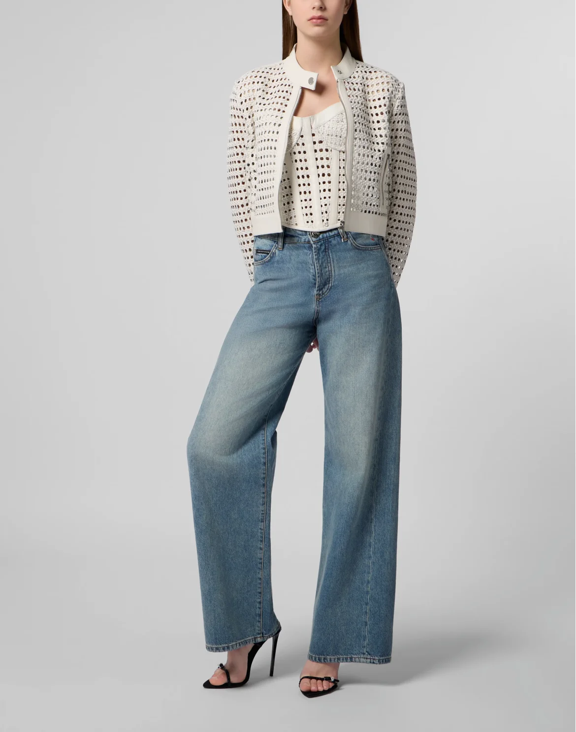 Weaved Leather Fitted Jacket, цвет: Белый