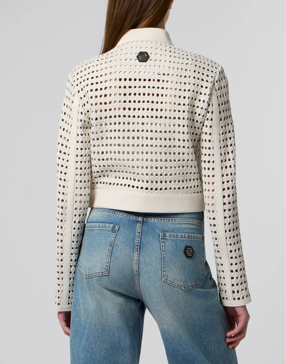 Weaved Leather Fitted Jacket, цвет: Белый