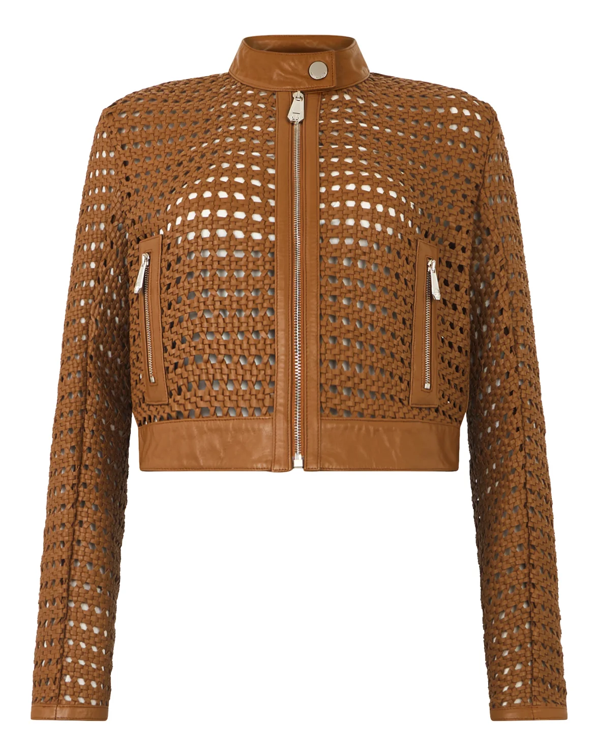 Weaved Leather Fitted Jacket, цвет: Коричневый