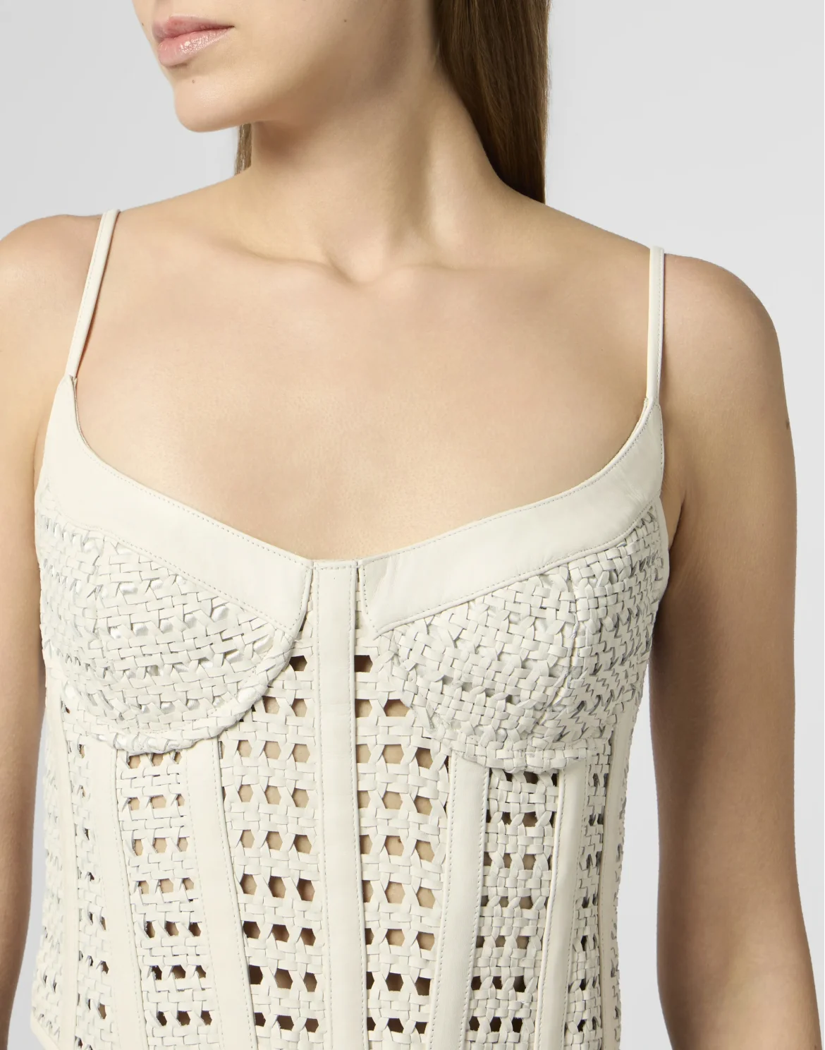 Weaved Leather Bustier, цвет: Бежевый