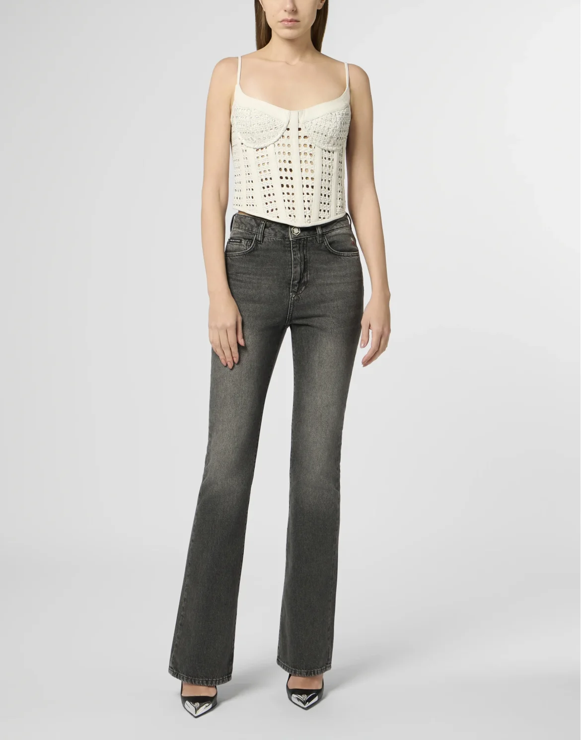 Weaved Leather Bustier, цвет: Бежевый