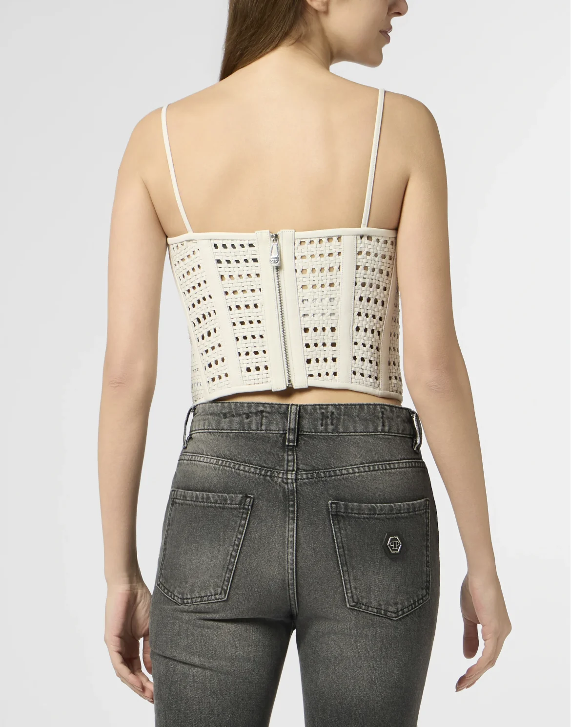 Weaved Leather Bustier, цвет: Бежевый