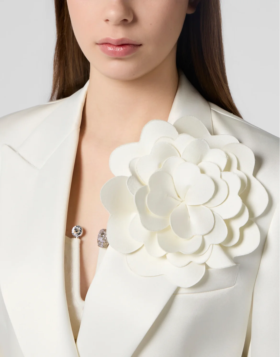 Double-Breasted Satin Blazer Roses, цвет: Белый