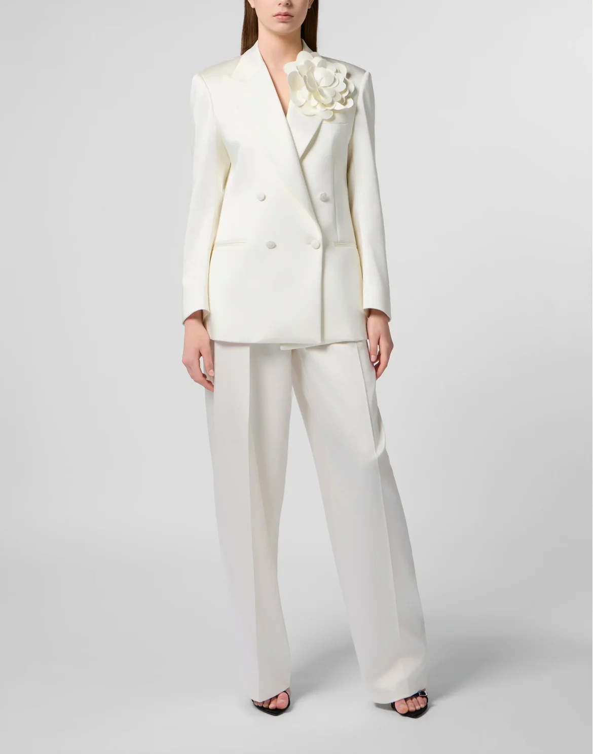Double-Breasted Satin Blazer Roses, цвет: Белый