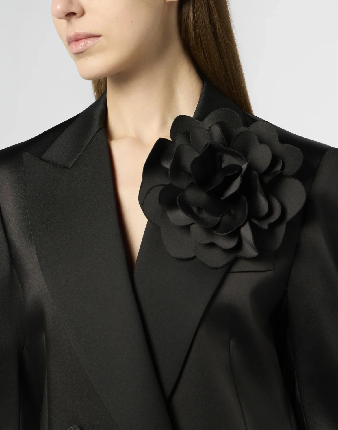Double-Breasted Satin Blazer Roses, цвет: Черный