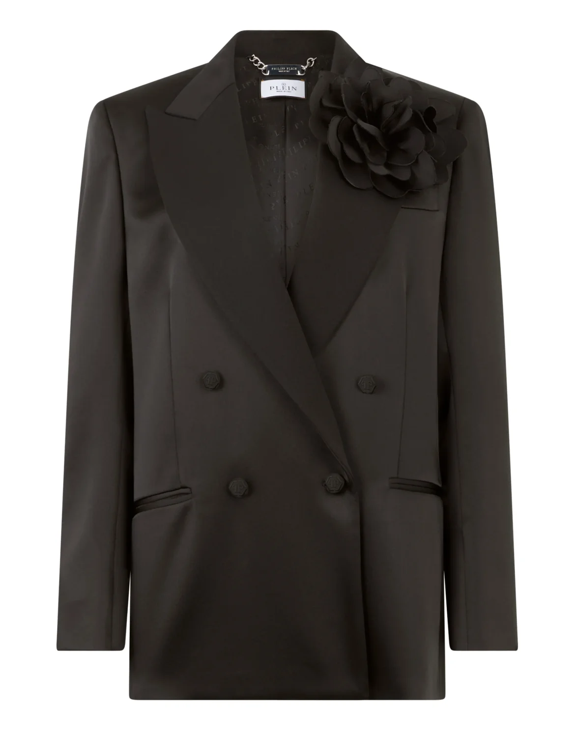Double-Breasted Satin Blazer Roses, цвет: Черный