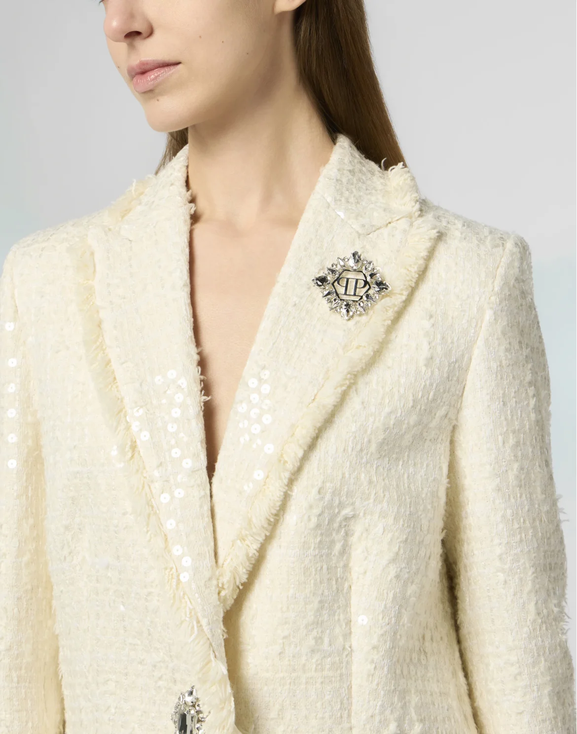Tweed Boyfriend's Fit Blazer Paillettes, цвет: Белый
