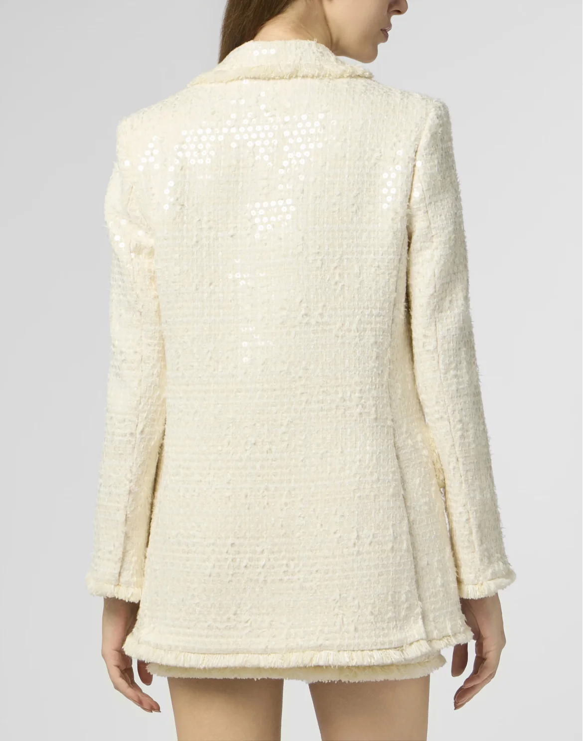 Tweed Boyfriend's Fit Blazer Paillettes, цвет: Белый
