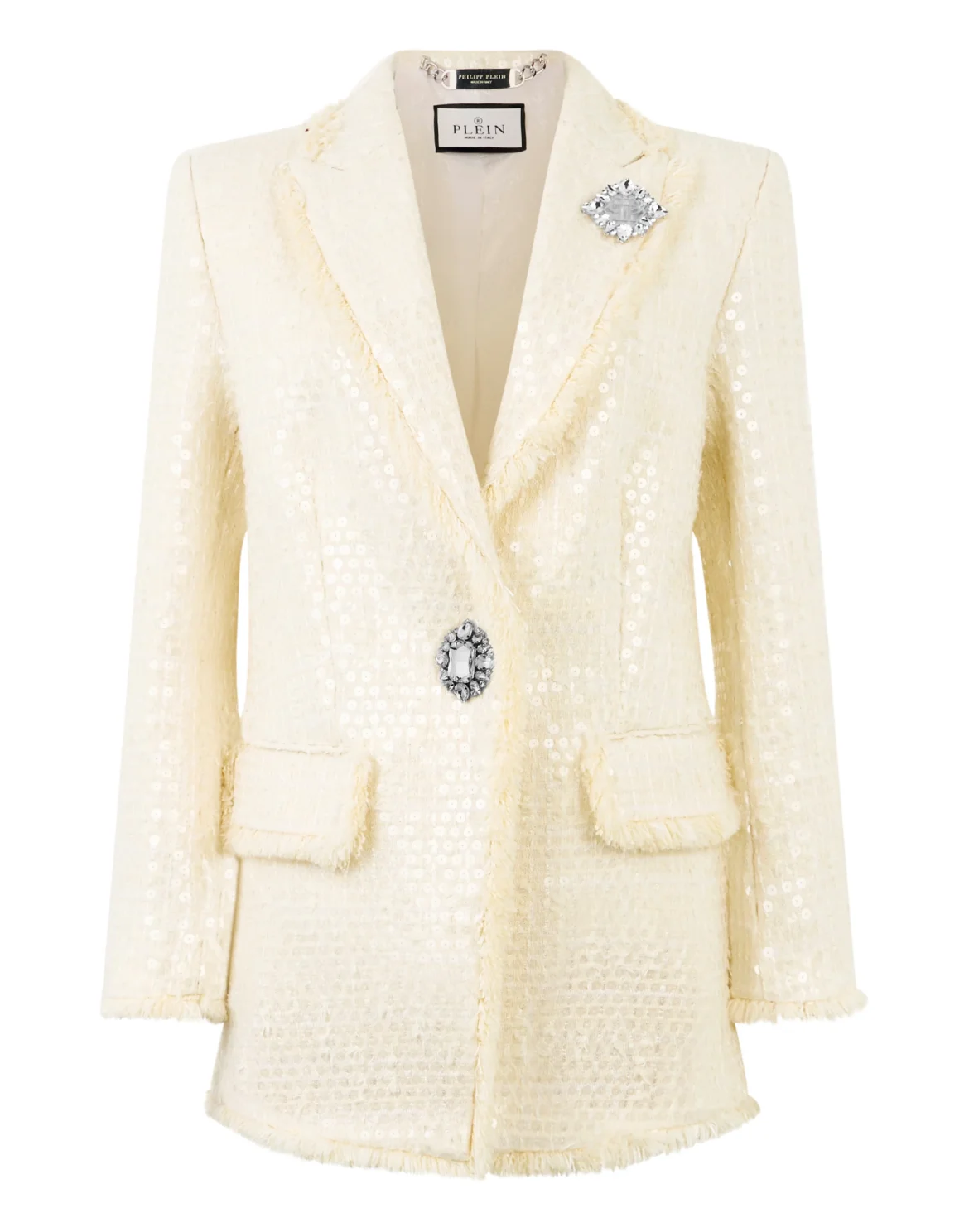 Tweed Boyfriend's Fit Blazer Paillettes, цвет: Белый