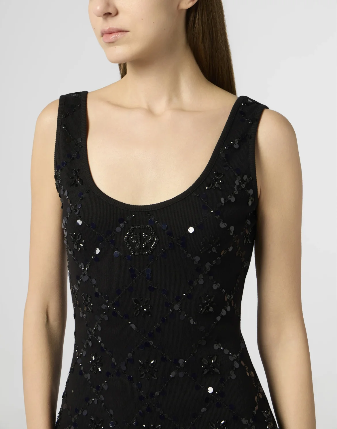 Mini Tank Dress Rhomb Flowers Strass, цвет: Черный