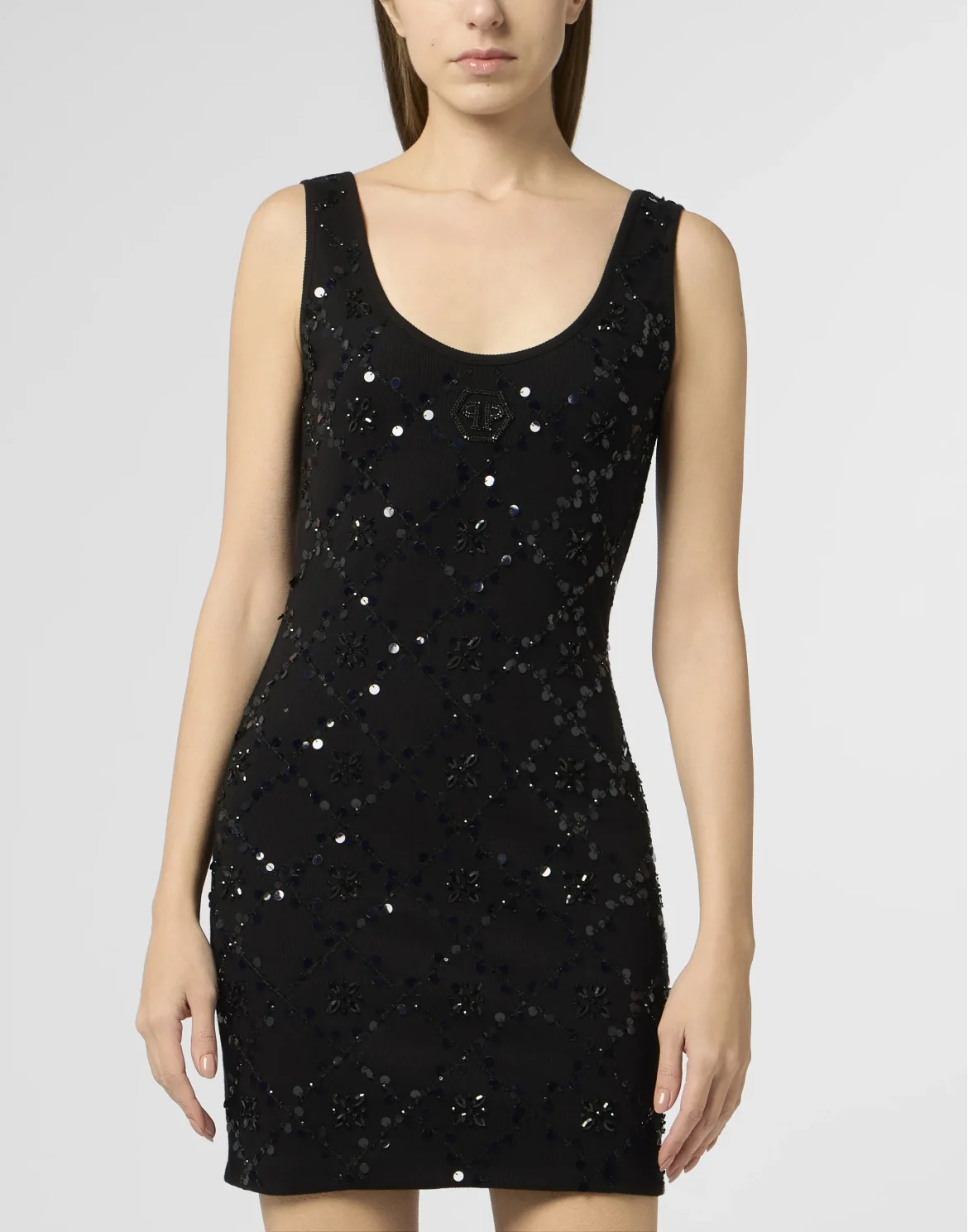 Mini Tank Dress Rhomb Flowers Strass, цвет: Черный