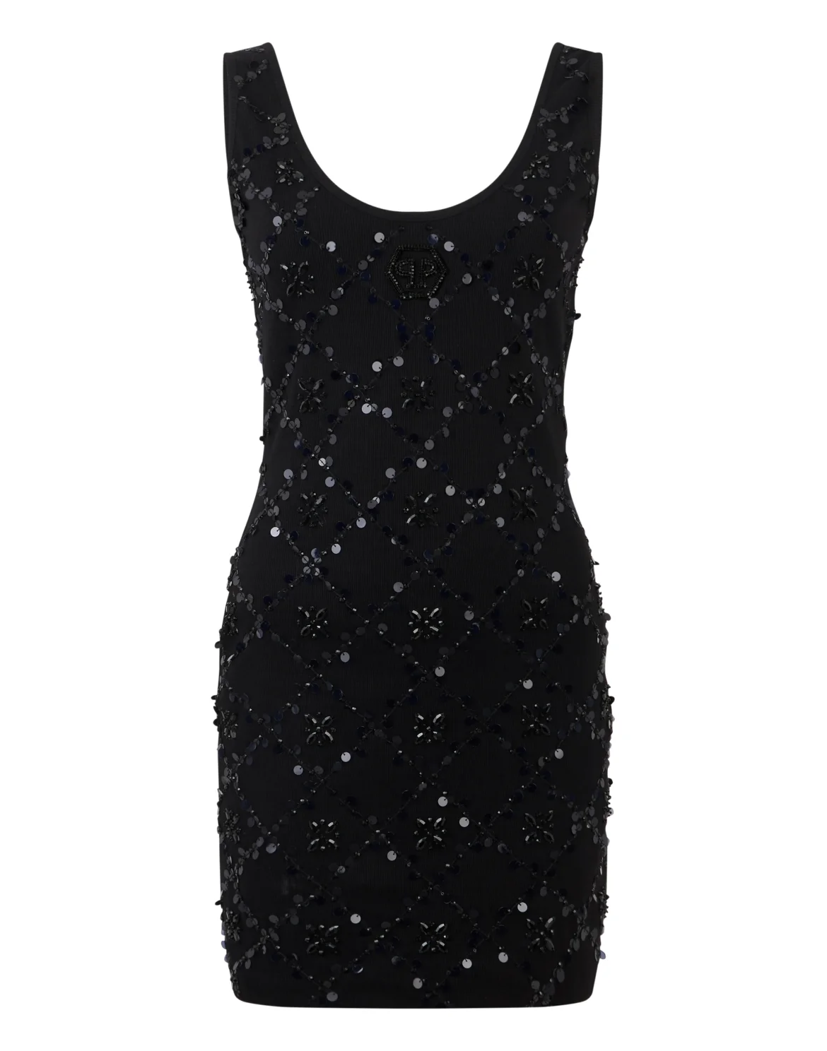 Mini Tank Dress Rhomb Flowers Strass, цвет: Черный