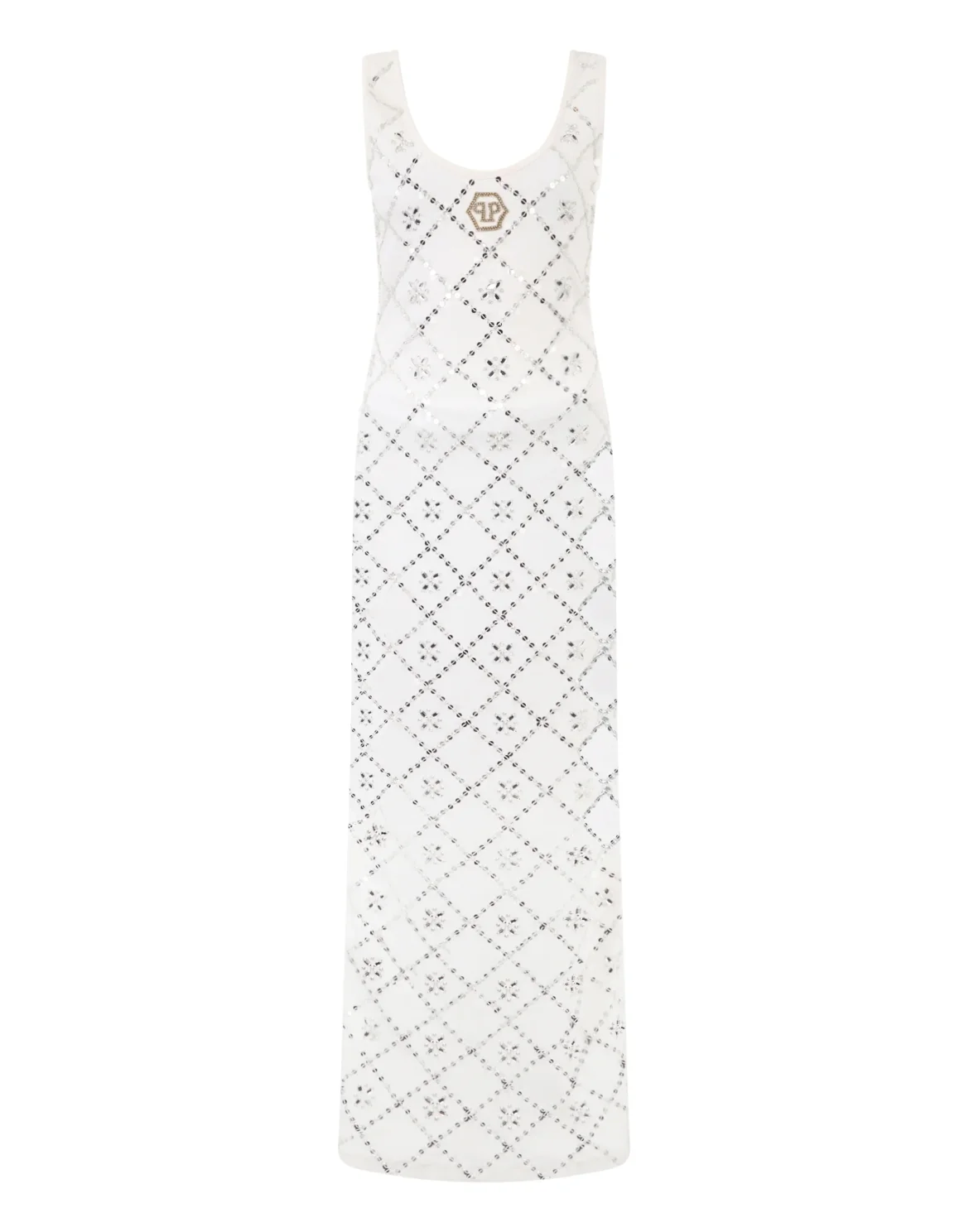 Long Tank Dress Rhomb Flowers Strass, цвет: Бежевый